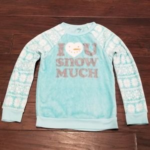 Pajama Top Teal Girl Fleece “I Love You Snow Much”